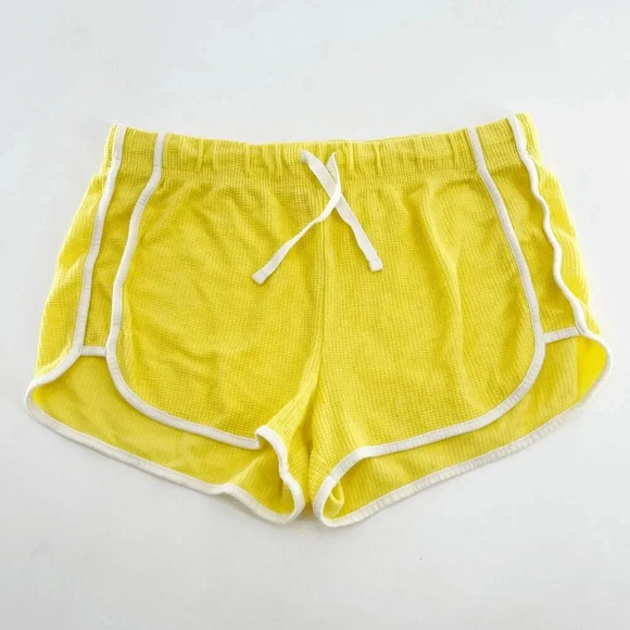 Topshop Pants - Topshop Waffle Knit Casual Shorts Womens Size 6 Yellow White Drawstring Indoor